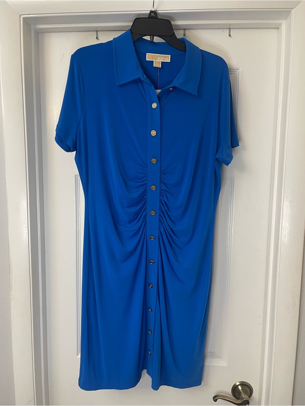 NWT Michael Michael Kors Royal Blue Button-Front Ruched Polo XL Dress